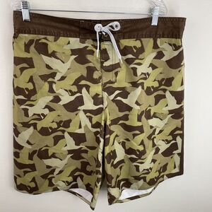 Duck Dynasty Board Shorts Mens 38 Brown & Green Camo Elastic Waist Tie String